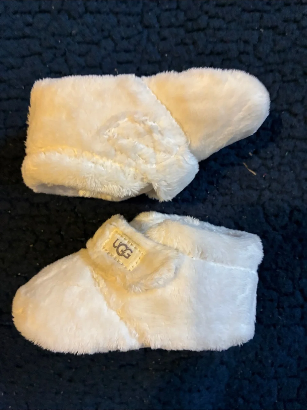 UGG Cream Faux-Fur Kids Slippers with Hook-and-Loop Strap